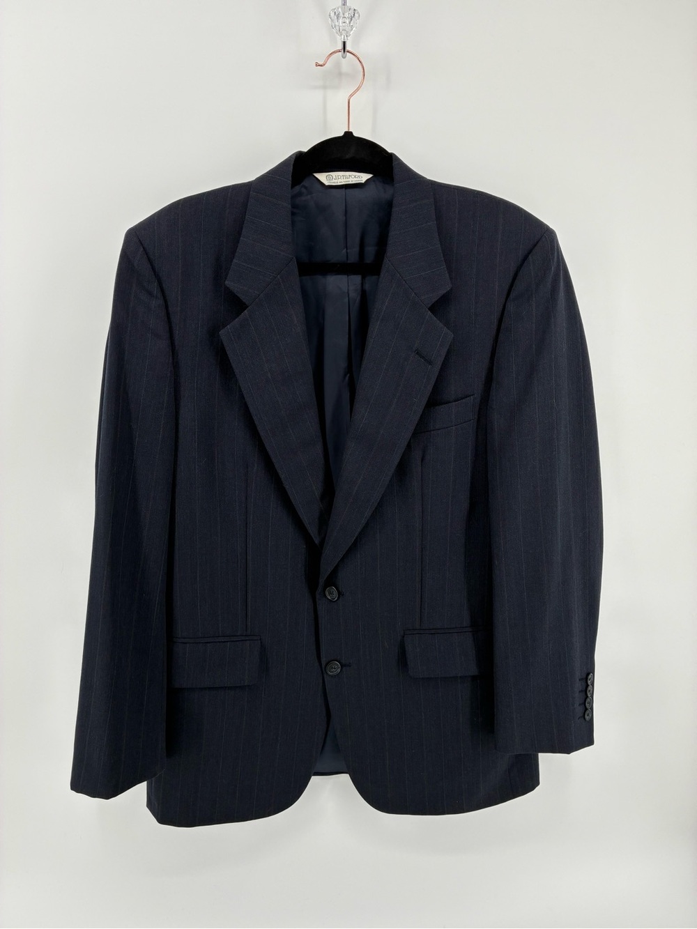 Men's Vintage 100% Wool Navy Pinstripe Blazer - Classic Tailored Jacket